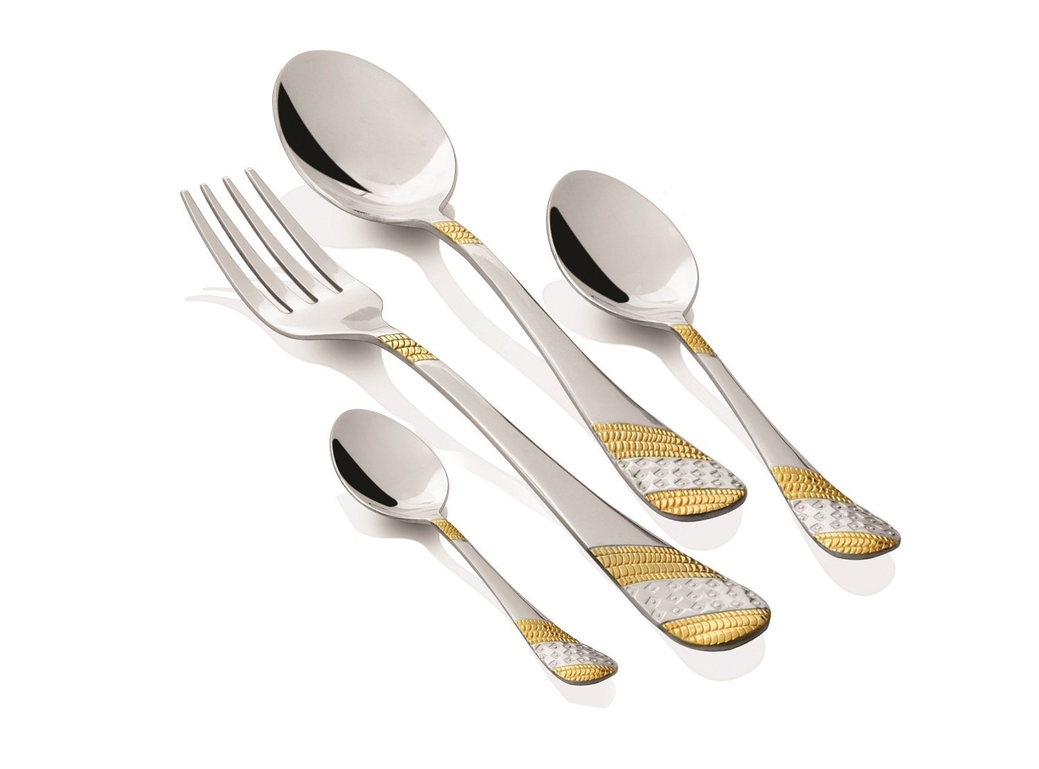 fnS Imperio Gold Plated 24 Pcs Cutlery Set -6 Pcs Dinner Spoon, 6 Pcs Dinner Fork, 6 Pcs Baby Spoon & 6 Pcs Tea Spoons