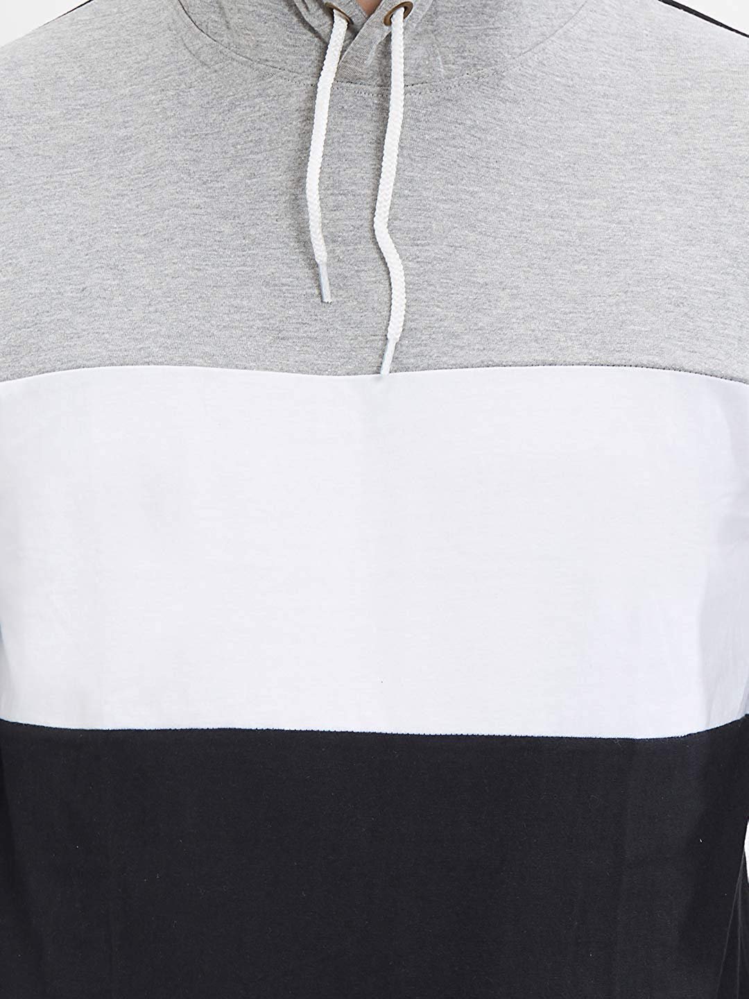 LEWEL Men’s Full Sleeve Hooded T-Shirt (Black, White, Grey)