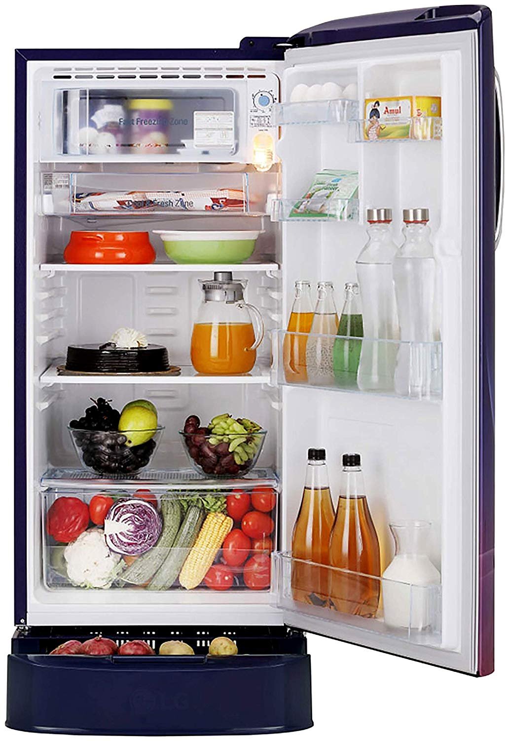 LG 190 L Direct Cool Single Door 4 Star (2020) Refrigerator with Base Drawer (Blue Plumeria, GL-D201ABPY)