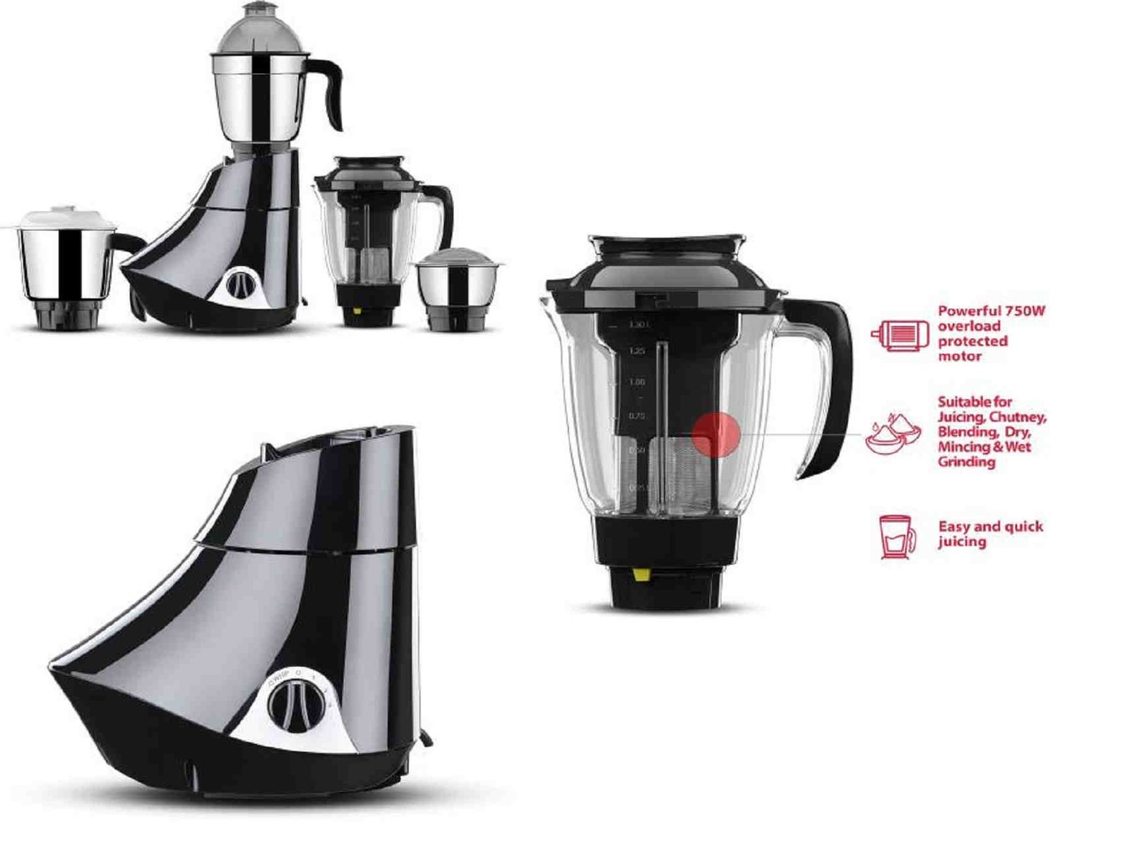 Butterfly Rapid 4 Jar 750 watts 750 W Juicer Mixer Grinder (Black, 4 Jars)