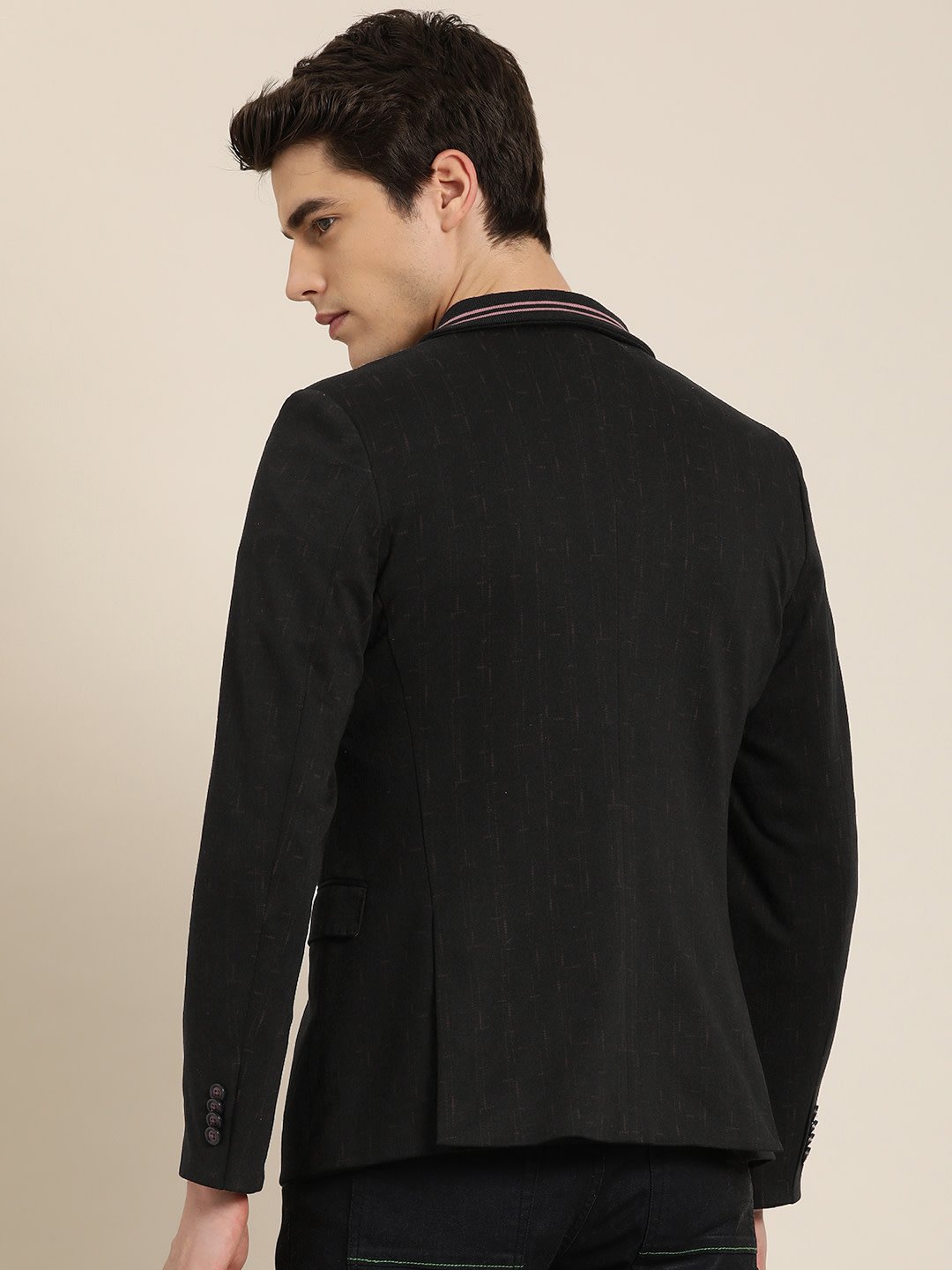 Men Black & Burgundy Printed Slim Fit Single Breasted Casual Blazers