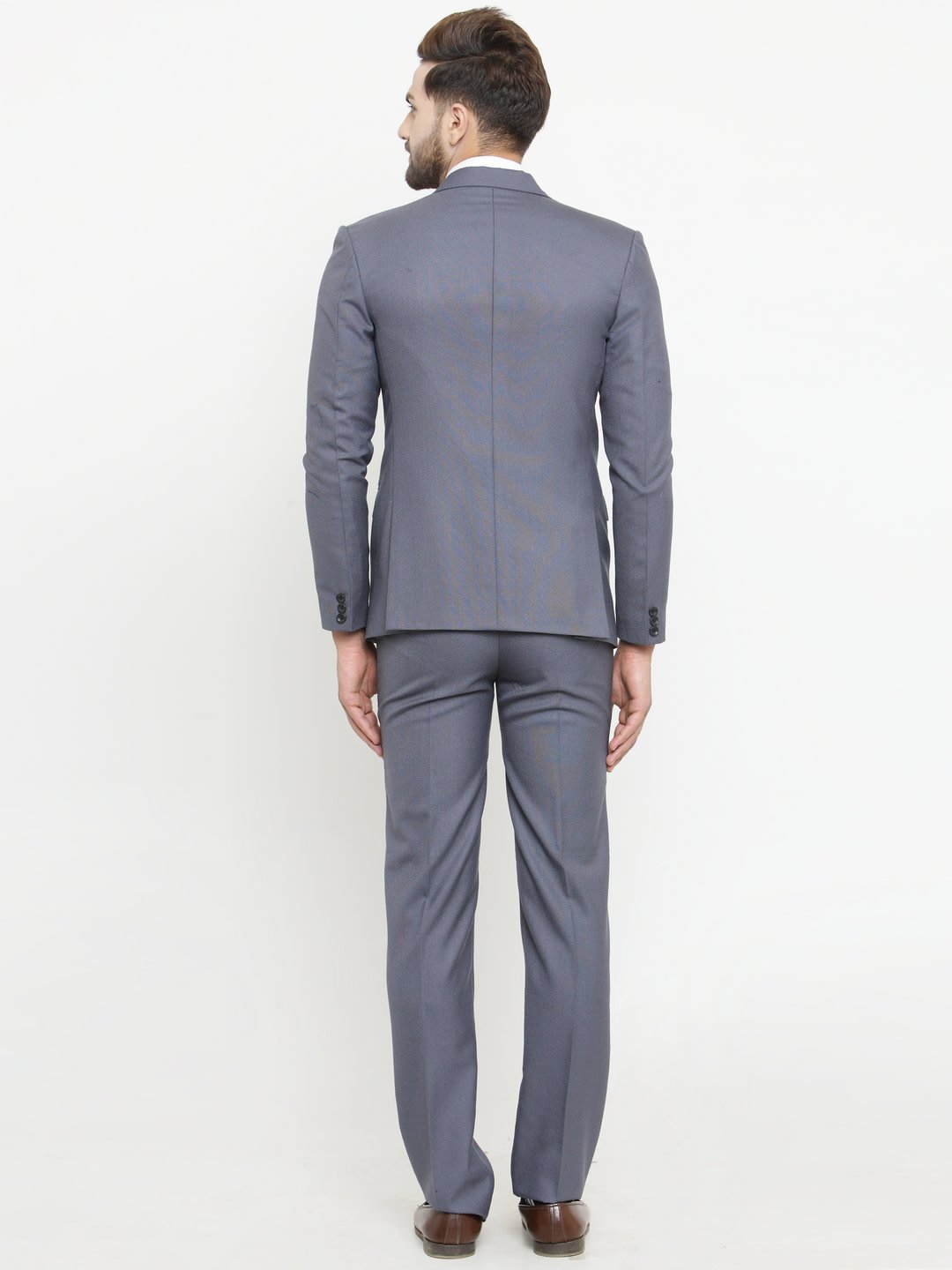 Grey Solid Single-Breasted Formal Suit