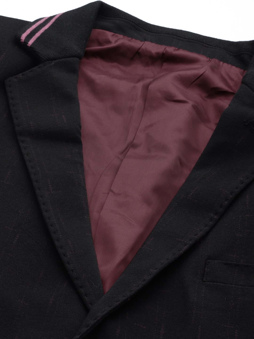 Men Black & Burgundy Printed Slim Fit Single Breasted Casual Blazers