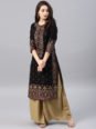 Vishudh Women Black & Gold-Toned Printed Straight Kurta