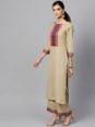 Indo Era Women Beige & Pink Yoke Design Kurta with Palazzos & Dupatta