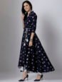 Vishudh Women Navy Blue & Silver-Toned Printed Anarkali Kurta