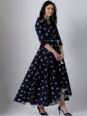 Vishudh Women Navy Blue & Silver-Toned Printed Anarkali Kurta