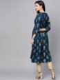 AKS Women Teal Blue & Golden Printed A-Line Kurta
