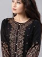 Vishudh Women Black & Gold-Toned Printed Straight Kurta