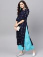 Libas Women Navy Blue Block Print Straight Kurta