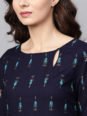 Libas Women Navy Blue Block Print Straight Kurta