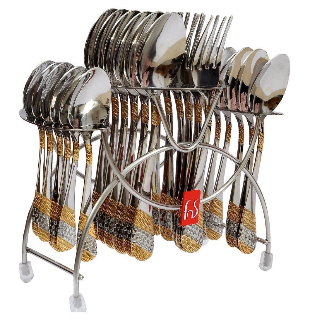 fnS Imperio Gold Plated 24 Pcs Cutlery Set -6 Pcs Dinner Spoon, 6 Pcs Dinner Fork, 6 Pcs Baby Spoon & 6 Pcs Tea Spoons