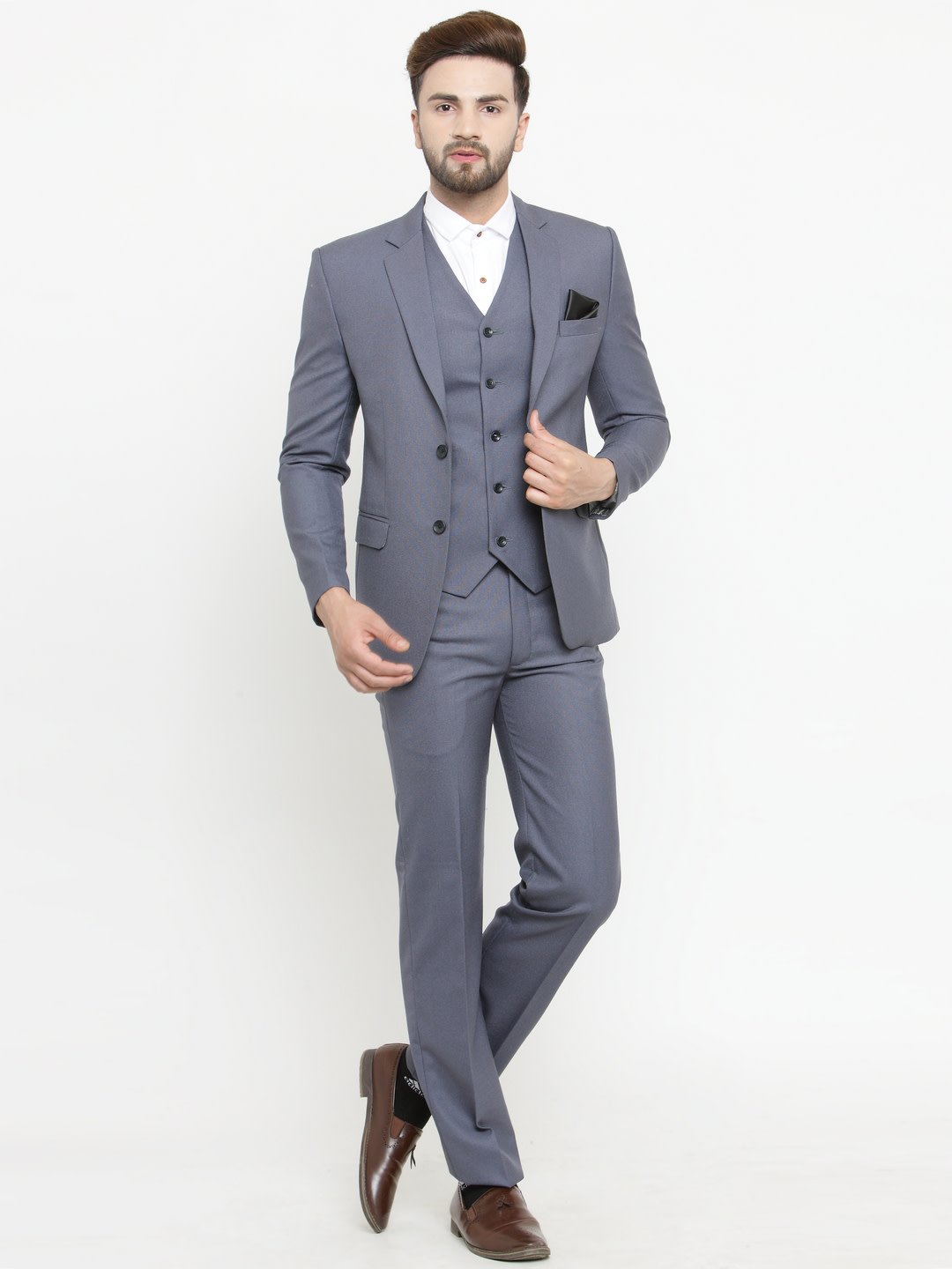 Grey Solid Single-Breasted Formal Suit