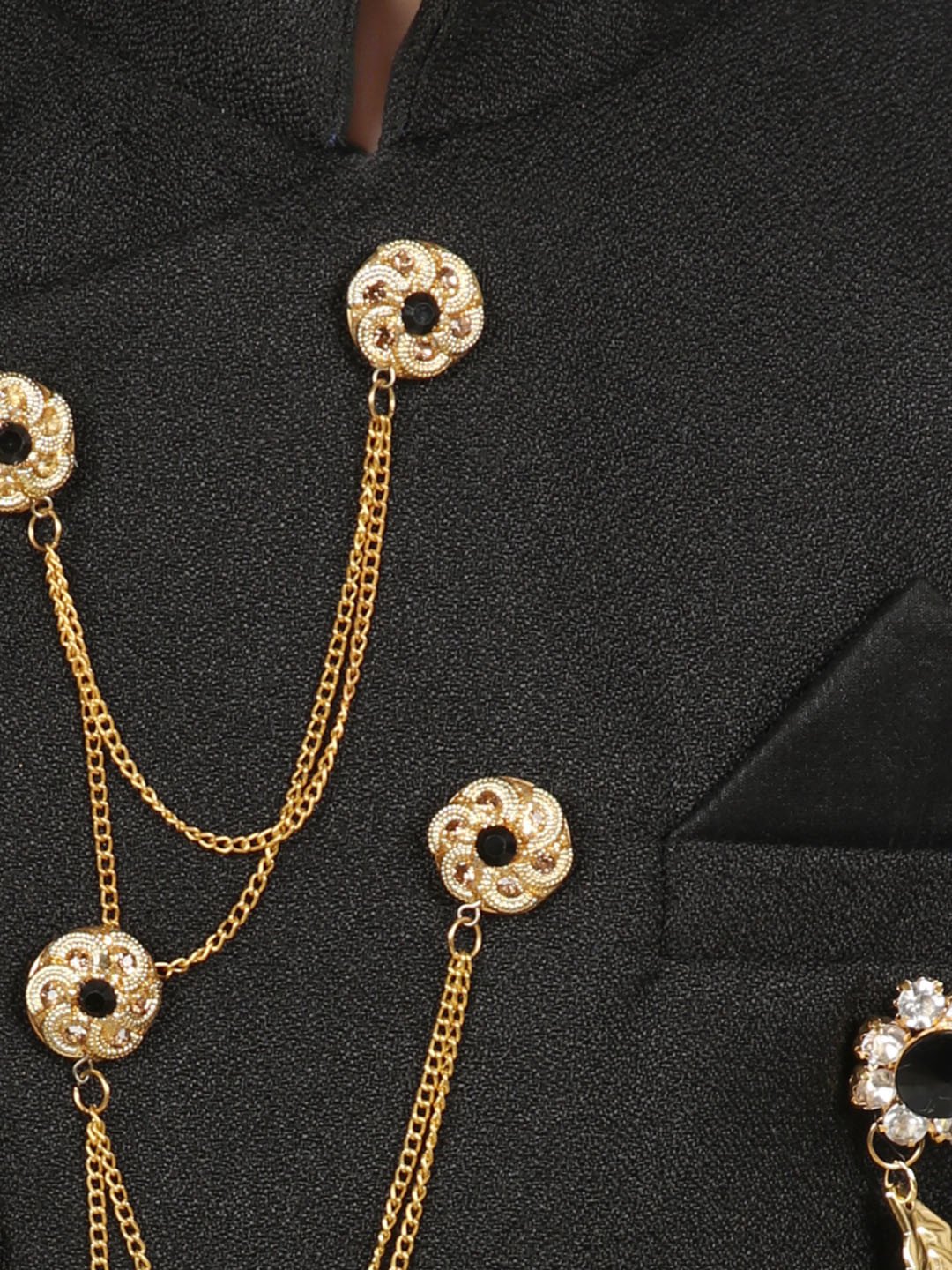 Boys Black Solid Sherwani Set