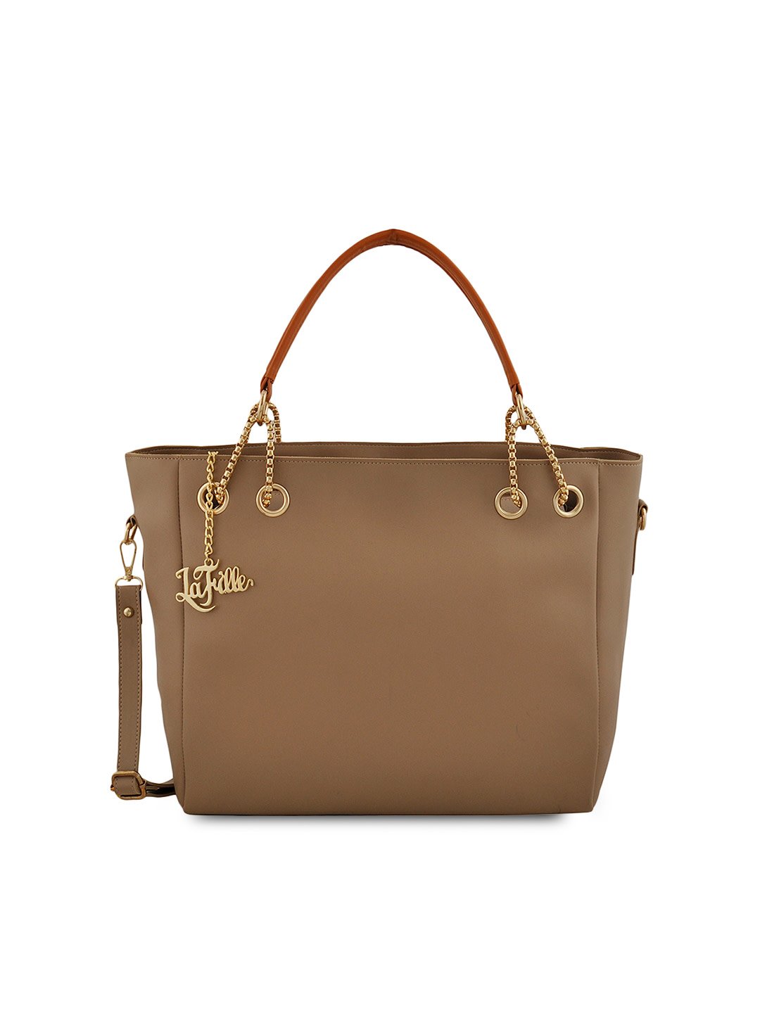 Beige Solid Handheld Bag