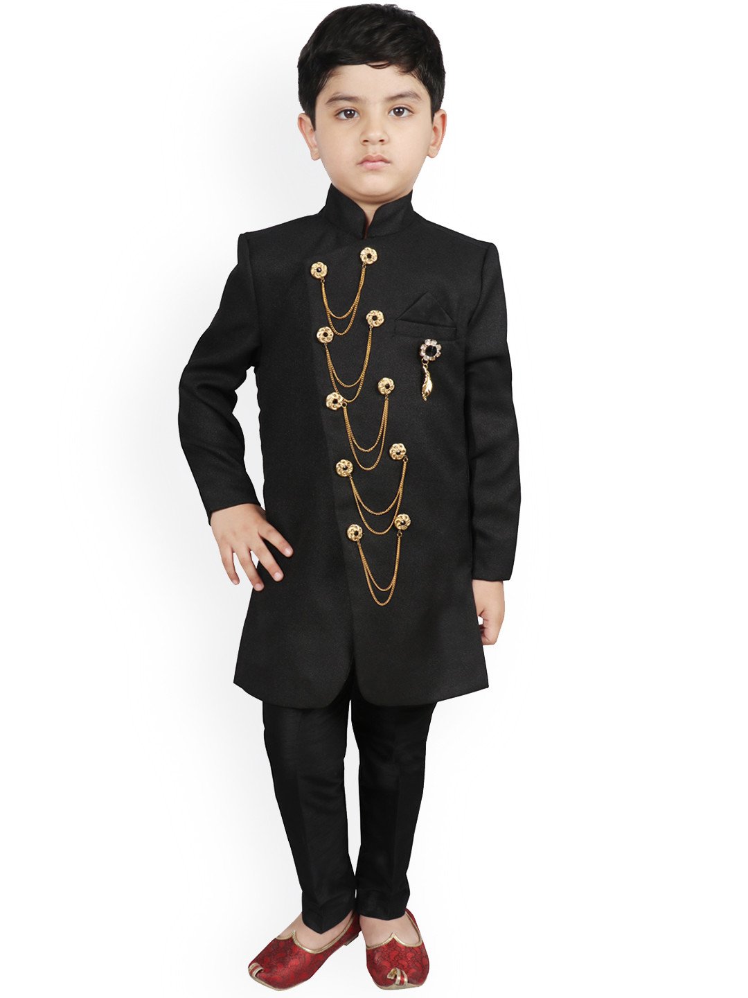 Boys Black Solid Sherwani Set