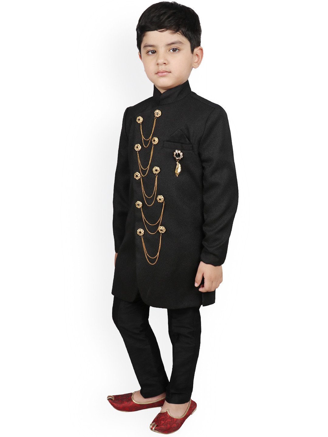 Boys Black Solid Sherwani Set