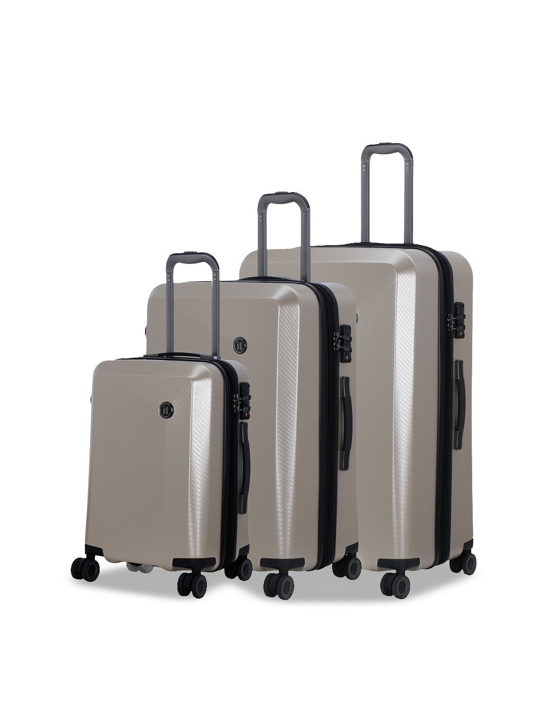 Unisex Set of 3 Grey Textured Hard-Sided Expandable Confide Trolley Suitcases