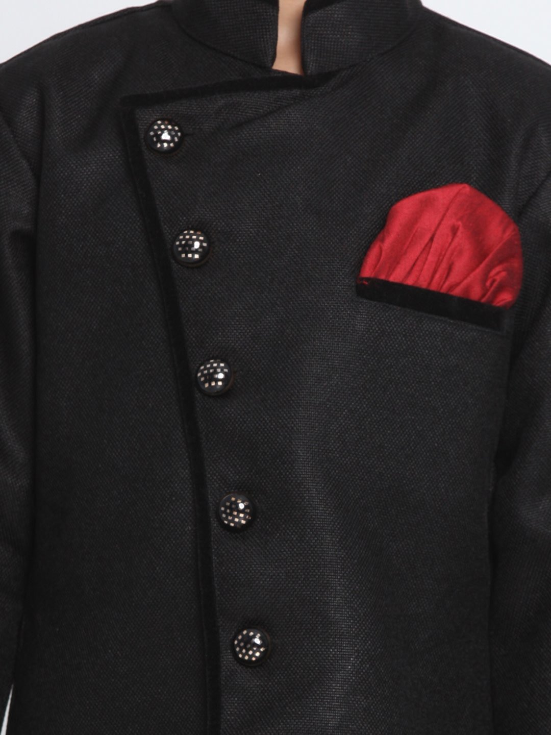 Boys Black & Maroon Solid Sherwani Set