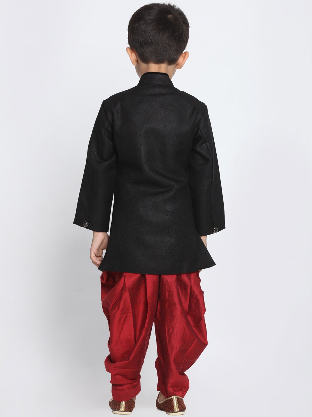 Boys Black & Maroon Solid Sherwani Set