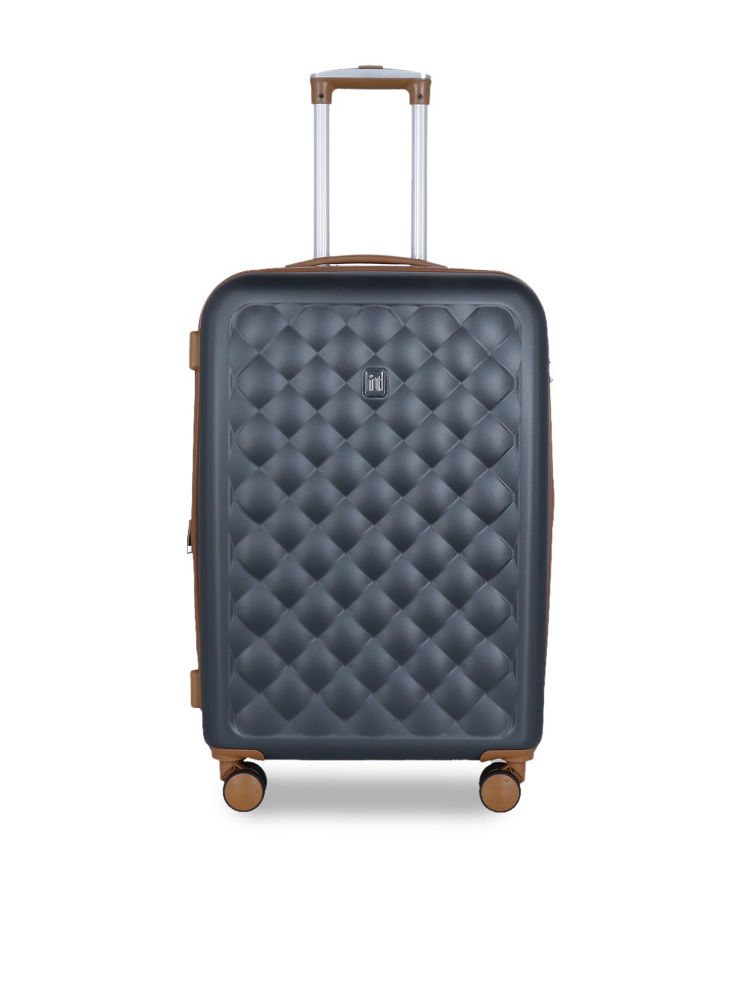 Unisex Grey Textured Hard-Sided 360-Degree Rotation Medium Trolley Bag