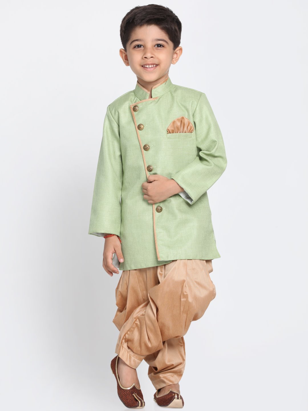 Boys Green & Golden Sherwani Set