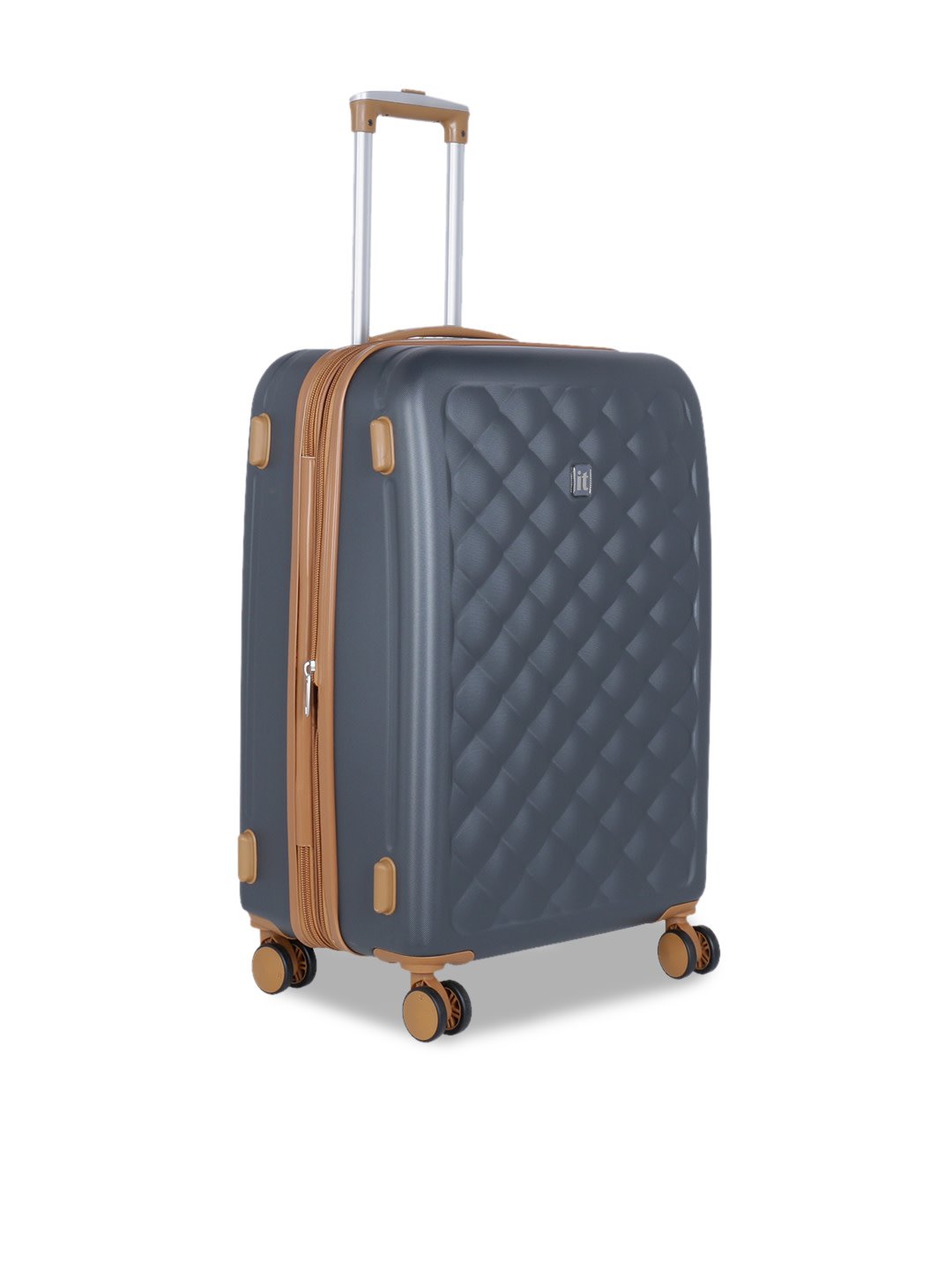 Unisex Grey Textured Hard-Sided 360-Degree Rotation Medium Trolley Bag