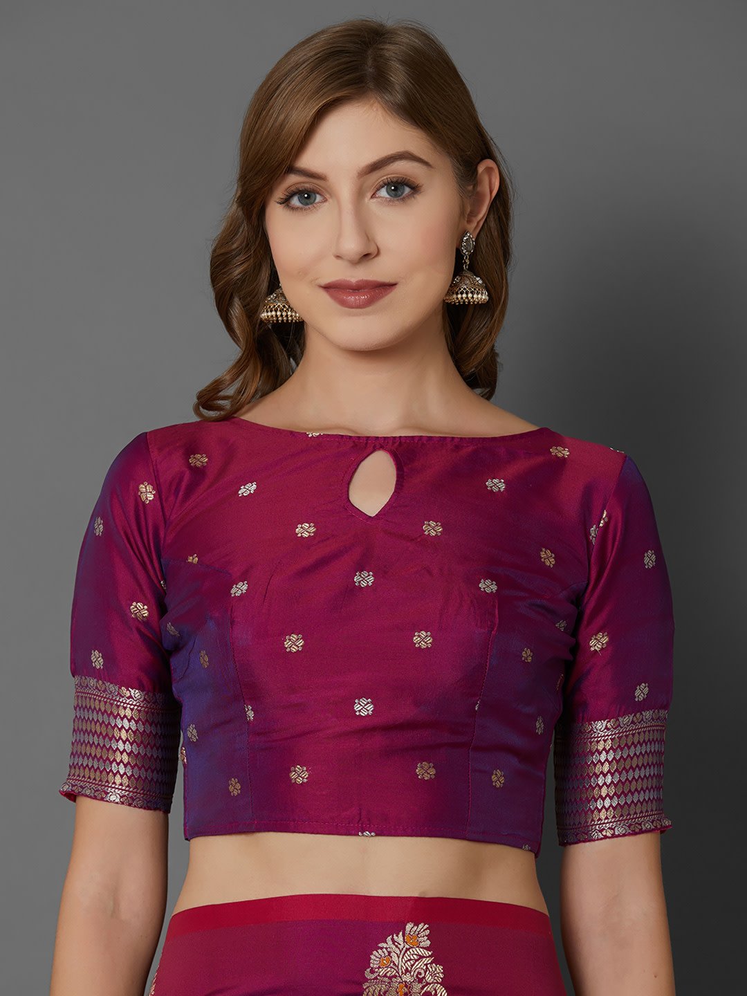 Magenta Silk Blend Woven Design Banarasi Saree