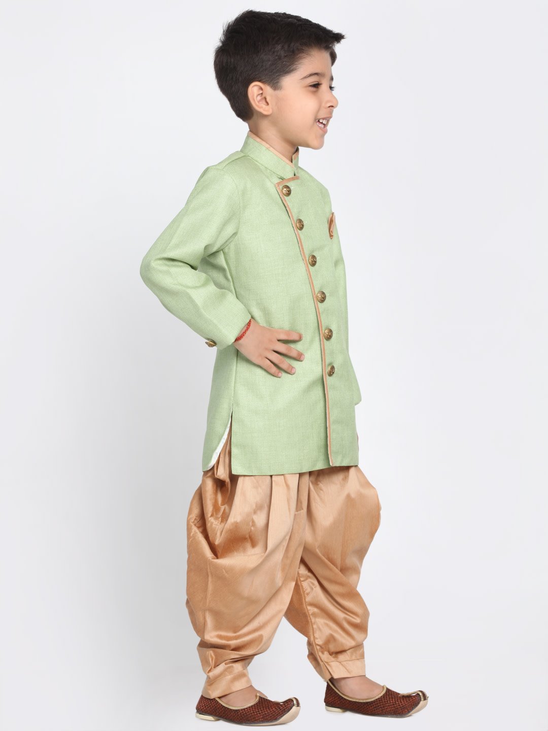 Boys Green & Golden Sherwani Set